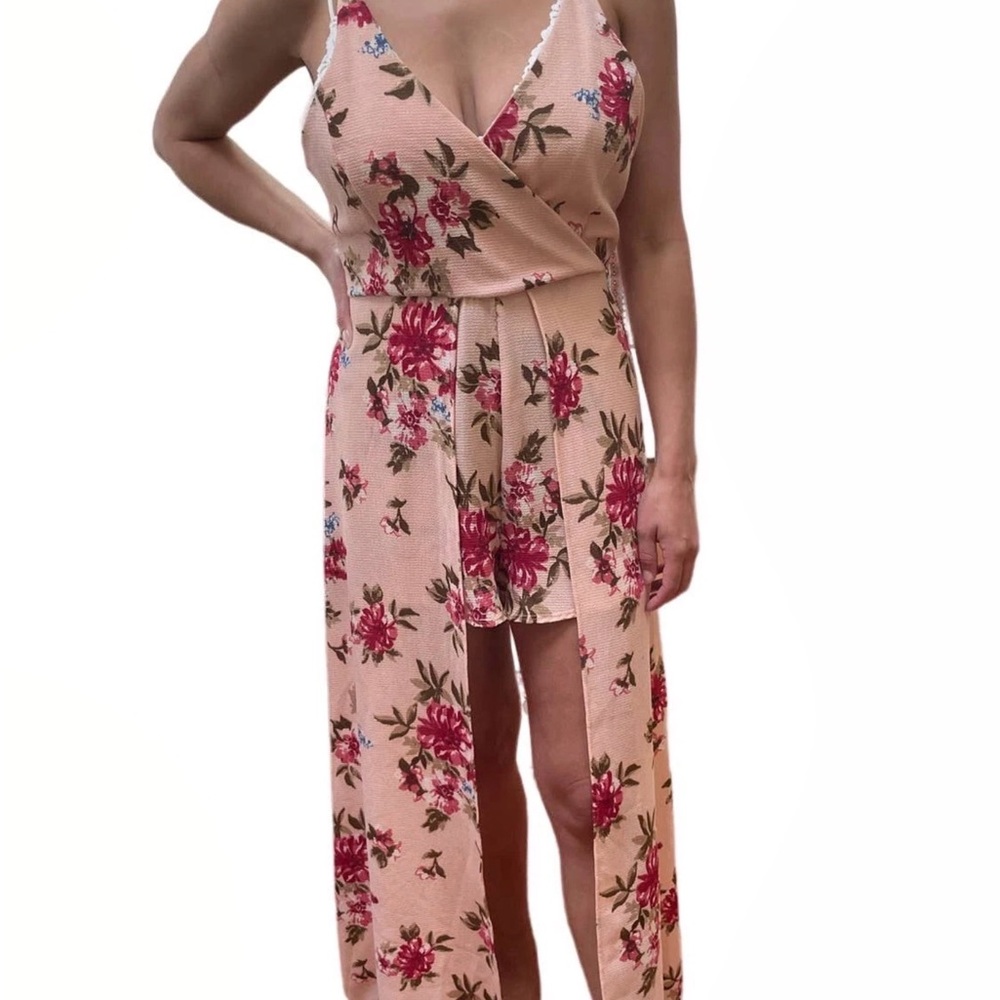 Francesca's Miami High-Low Blue Floral Maxi Dress/Romper Small